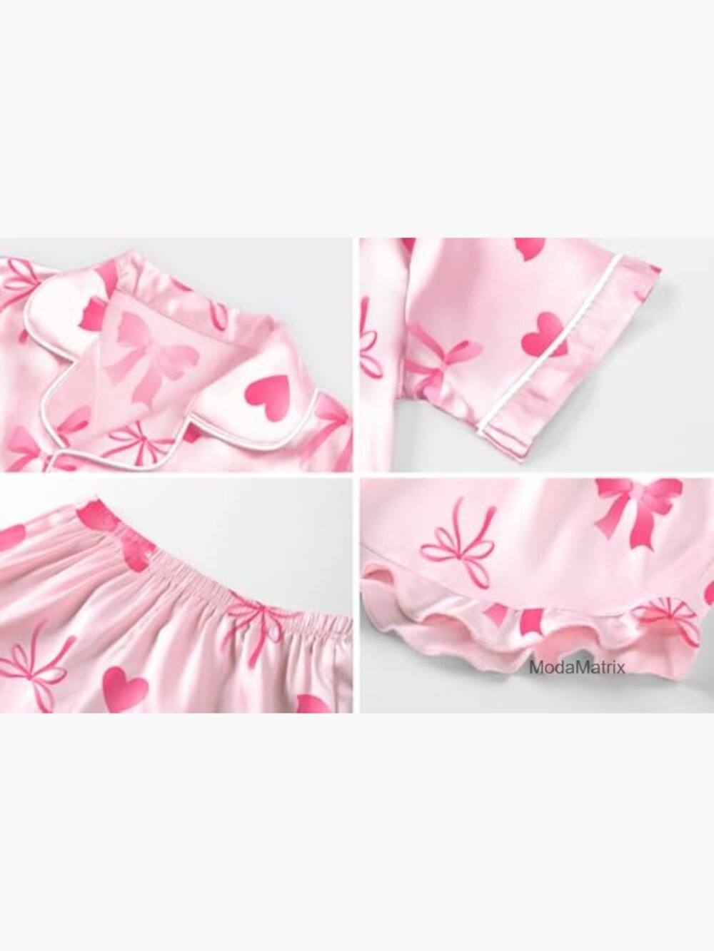 Girls Silk Satin Pajama Set 2 Piece Short Sleeve Button Down Pjs Sleepwear - Picture 6 of 6